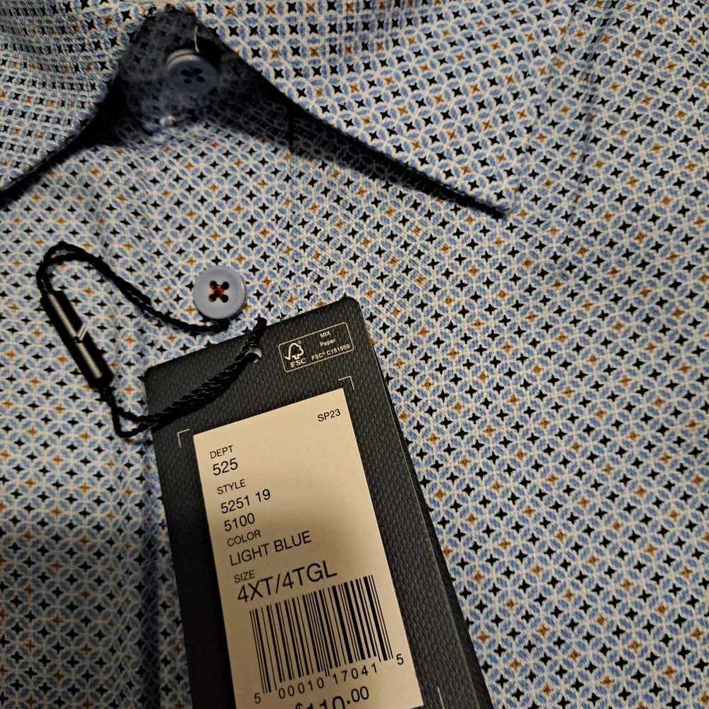 Daniel Hechter Men's Geometric Blue and White Dress Shirt - Picture 2 of 8